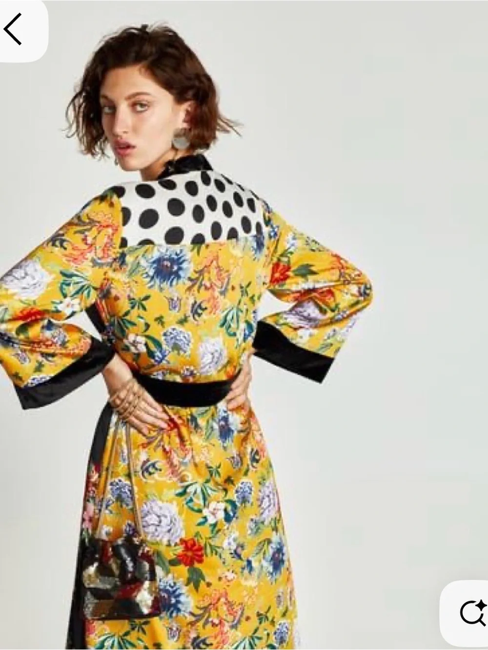 Zara Contrasting Patchwork Kimono Robe in Black and Yellow Sz XS - Picture 2 of 7